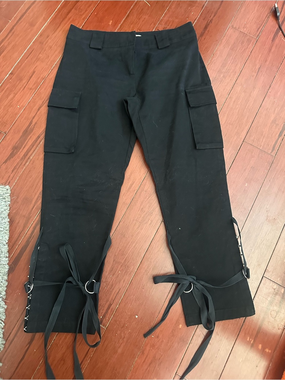 Vintage Shake Black Utility Cargo Pants Lace Up Grommets Made In Italy US 6